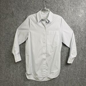 COS Blue White Striped Long Length Button Down Long Sleeve Shirt Size US 2